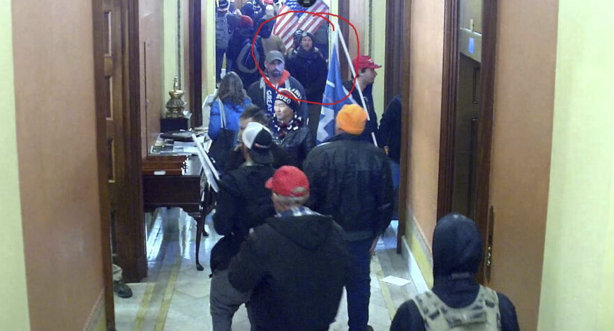 Derek Jancart, circled in red, is one of at least 10 Ohioans who have been charged in connection with the deadly Jan. 6 insurrection at the U.S. Capitol.