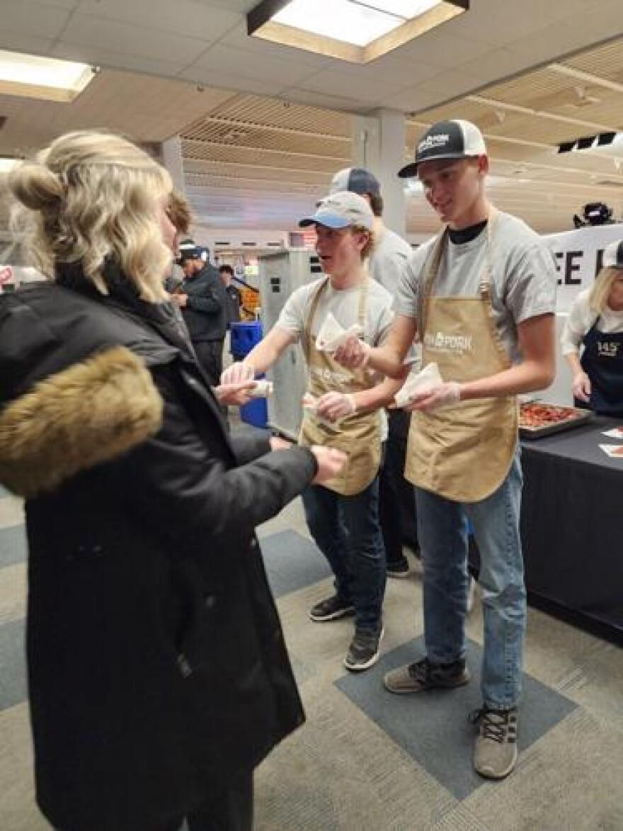 The Utah Pork Producers Association handed out 200 pounds of free bacon during a Utah State University basketball game on Feb. 8.