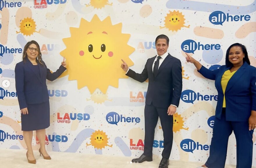 Photo from the AllHere Education Instagram page, showing Alberto Carvalho, the former Miami-Dade public schools chief and current Los Angeles schools chief (center, right), and