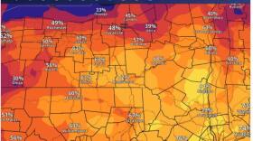 A probability map issued by the National Weather Service in Binghamton on Thursday, Jan. 22 shows Northeast Pennsylvania's chances of getting 12 or more inches of snow during Sunday's predicted winter storm.