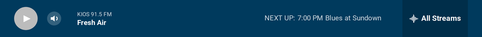 The blue player bar across the top of kios.org, showing KIOS 91.5 FM on the left and an All Streams button on the right