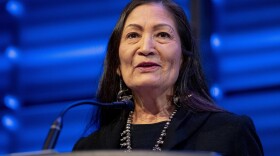 FILE - Interior Secretary Deb Haaland announces that her agency will work to restore more large bison herds during a speech for World Wildlife Day at the National Geographic Society in Washington, Friday, March 3, 2023. The Biden administration issued a final rule Wednesday, March 27, 2024, aimed at curbing methane leaks from oil and gas drilling on federal and tribal lands, its latest action to crack down on emissions of methane, a potent greenhouse gas that contributes significantly to global warming. (AP Photo/Andrew Harnik, File)