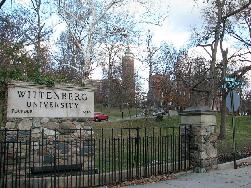 A stone sign reads Wittenberg University, founded 1845.