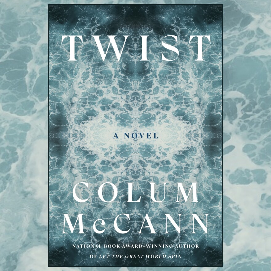 Book cover for "Twist" by Colum McCann - text of title and author name over a symmetrical arial view of the sea