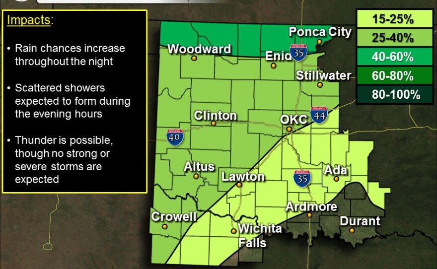 Rain chances will continue to increase Wednesday night.