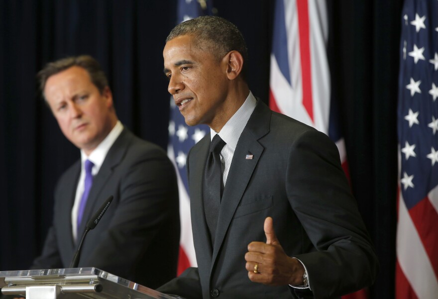 President Obama at the news conference in Brussels at which he was asked if he had second thoughts about how he and his aides handled the Bergdahl deal announcement. British Prime Minister David Cameron is in the background.