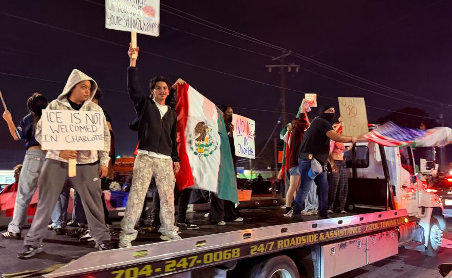 Protesters in east Charlotte rallied against CBP and ICE on Friday, Nov. 21, 2025.