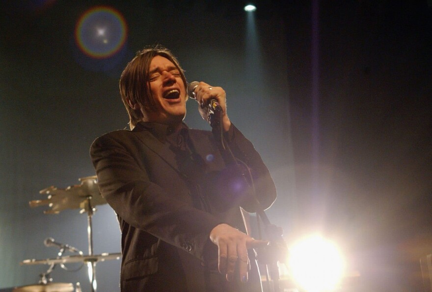 Blixa Bargeld of Einsturzende Neubauten performs at the Kentish Town Forum on April 5, 2005 in London. (Jim Dyson/Getty Images)