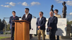 U.S. Representative Tom Barrett (R-MI 7) speaks at a rally for his reelection campaign on October 7, 2026.