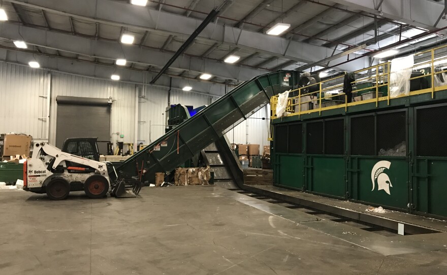 The sorting bunkers and conveyor belts at the recyling center.