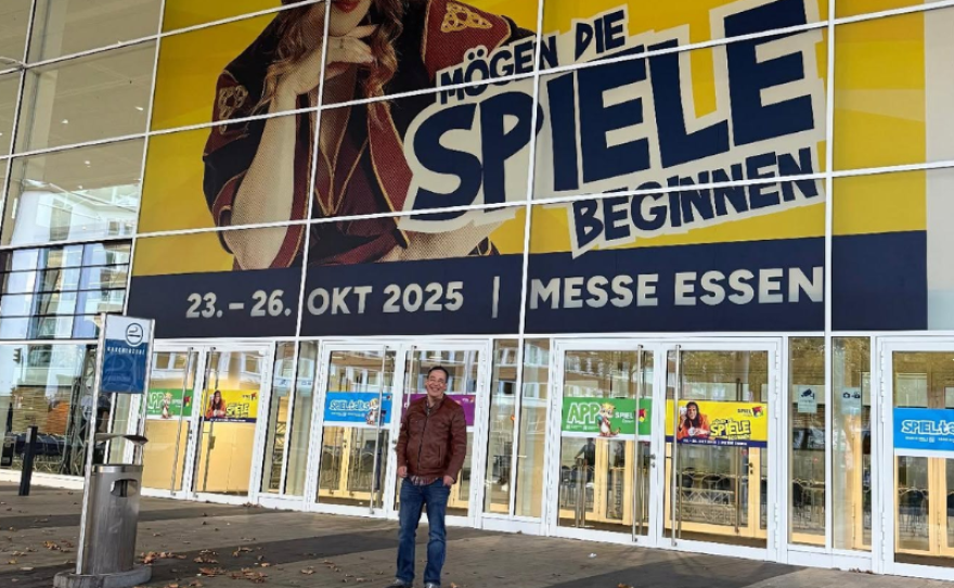 Washington Secretary of State Steve Hobbs at SPIEL Essen 2025 where he took a collection of Washington-based game creators and related tabletop businesses on a trade mission.