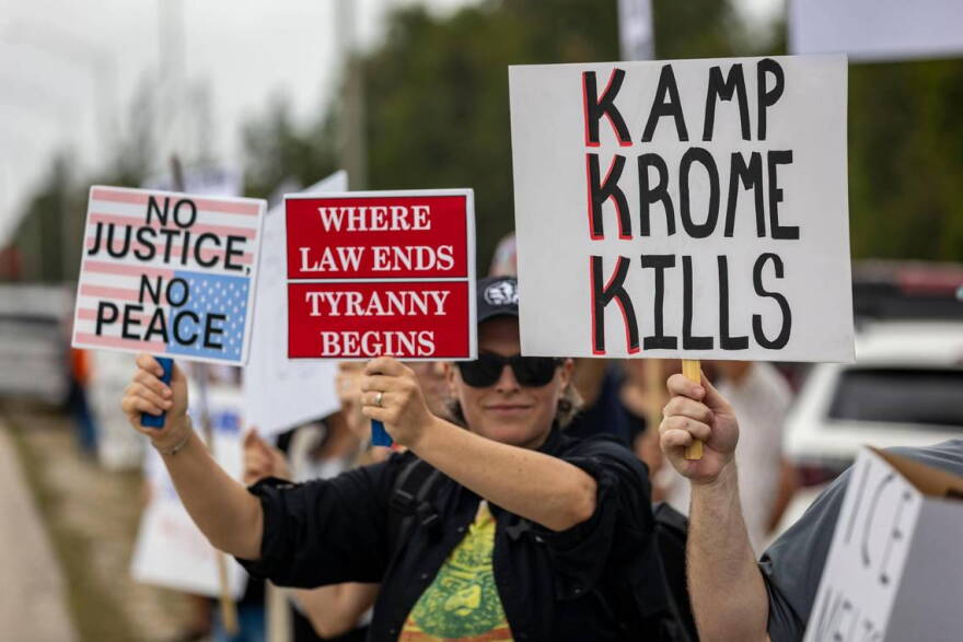 Sw Protest Signs Weekend protests. At Krome over Trump deportation program. At Tesla ...