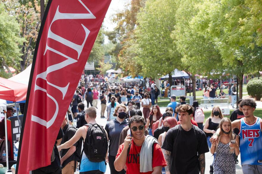 The Involvement Fair is an opportunity for students to learn about UNLV Registered Student Organizations (RSOs), departments, and non-profit community organizations in the Las Vegas area. The Involvement Fair is also an opportunity for RSOs to meet new students, collaborate with other organizations, and network with partners in the community. Existing and prospective student organizations, university departments, and invited non-profit community organizations are welcome to participate. The Involvement Fair happens at the beginning of the fall and spring semesters on the first floor of the Student Union and surrounding outdoor areas. Every RSO and department is invited to participate and all UNLV students are encouraged to visit the event. September 1, 2021 (Josh Hawkins/UNLV Photo Services)