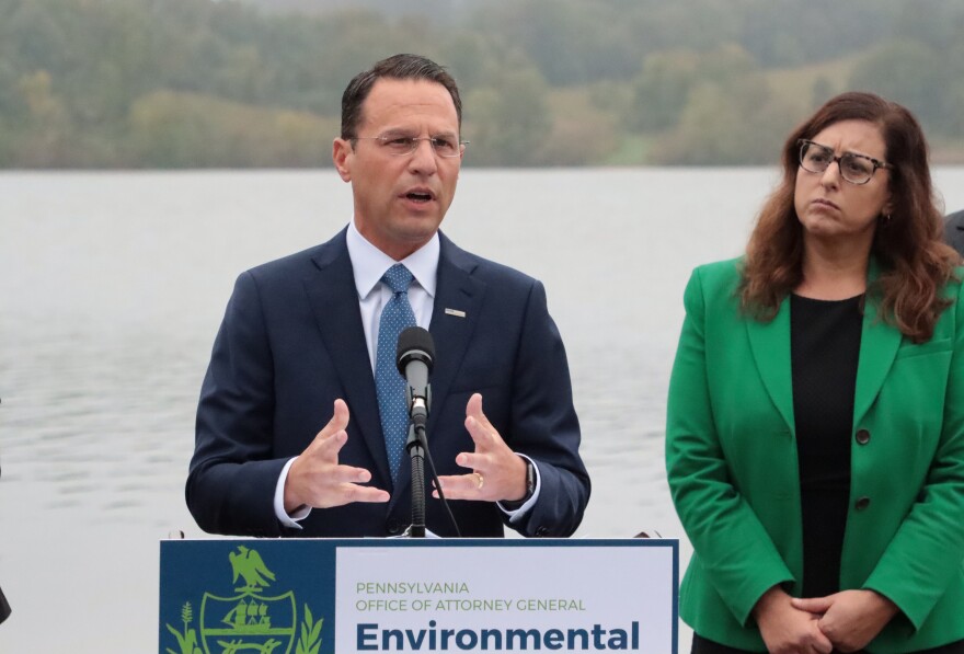 Pennsylvania Attorney General announcing on Oct. 5, 2021, that 46 counts of environmental crimes are being brought against Energy Transfer for their conduct during the construction of the Mariner East 2 Pipeline.