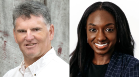 Indiana State Treasurer candidates from left to right: Incumbent Republican Daniel Elliott and Democrat Coumba Kebe.