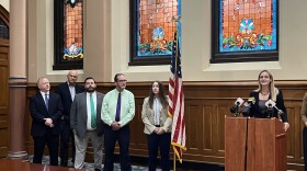 Scranton Mayor Paige Cognetti addresses two water main breaks in the city's downtown alongside four members of Scranton City Council.