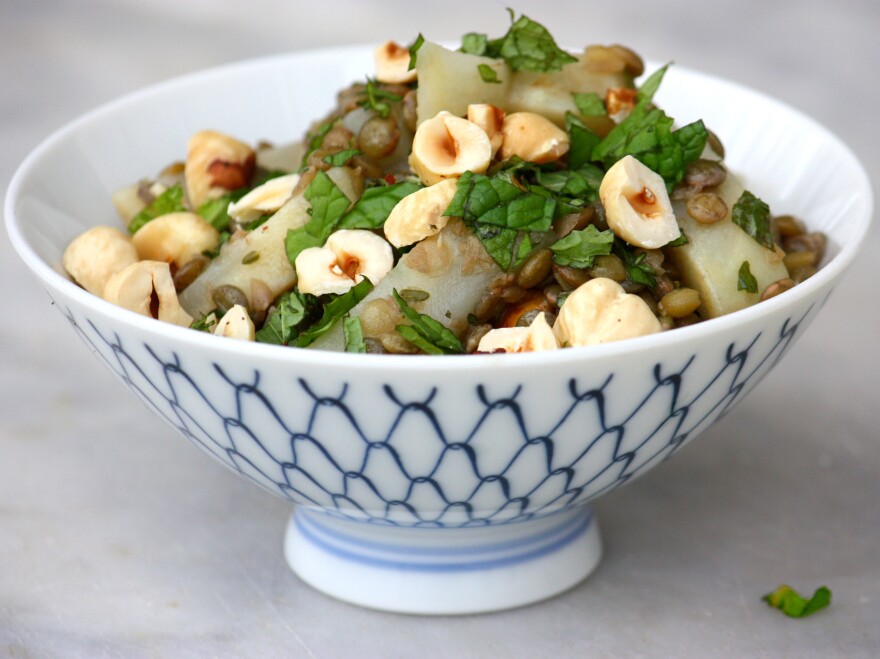 Celeriac and Lentils with Hazelnut and Mint