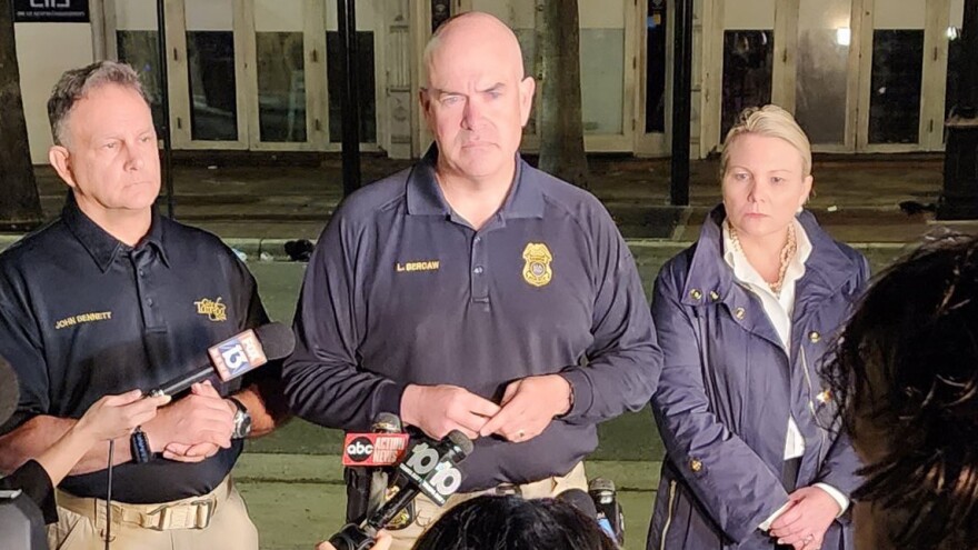 Police Chief Lee Bercaw looking ahead during a news conference