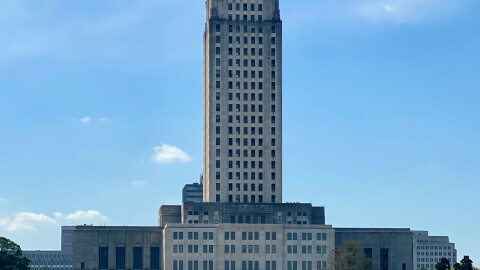 Louisiana State Capitol view from lake