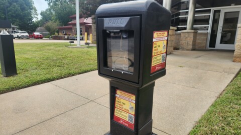 A Naloxone Resource Distribution Box at a fire station on E. Grand St. in Springfield, Mo. on August 6, 2026.