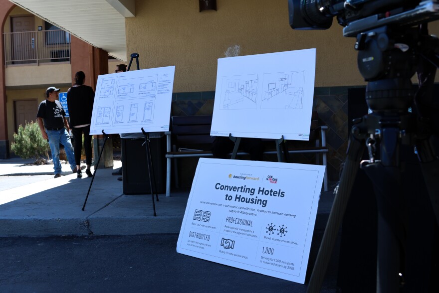 Several posters shared during Monday's press conference that explain the process of converting these hotel rooms into apartments