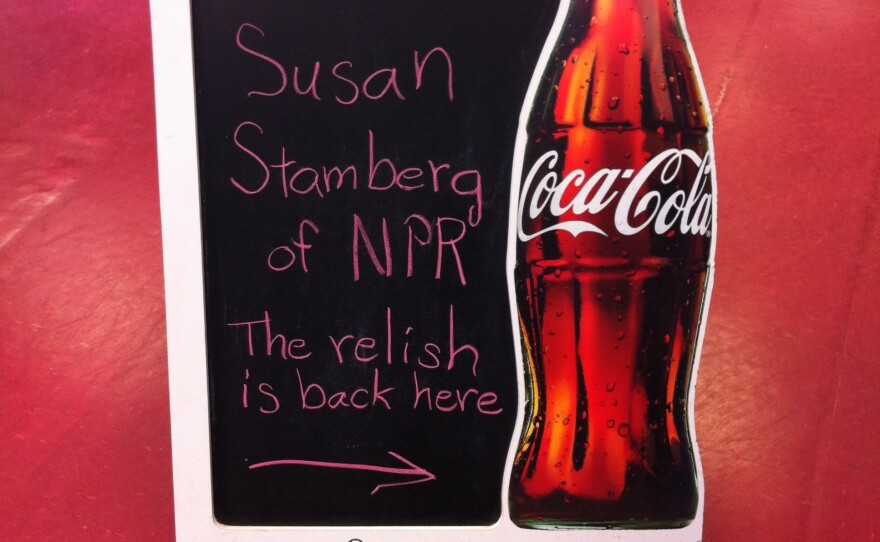 Beth Hansen's sign for Susan Stamberg when she visited the Amish Farmers Market.