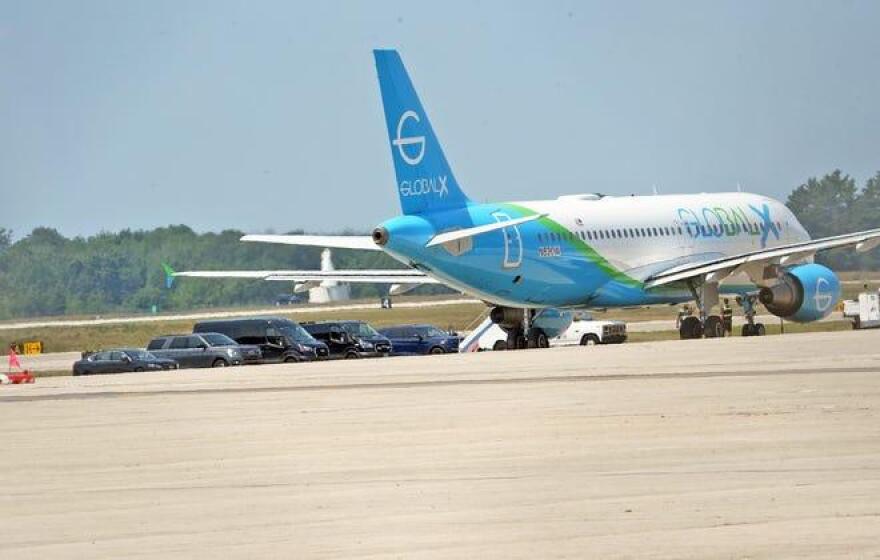 A GlobalX aircraft is seen at Portsmouth International Airport at Pease on July 29, 2025, where it landed for an Immigration and Customs Enforcement flight. Tiffany Eddy, the spokesperson for the Pease Development Authority, which oversees all airport operations, referred questions to U.S. Homeland Security. In response to a request for comment about the ICE flights at Pease, a senior Department of Homeland Security official said, “ICE conducts flights throughout the U.S. on a daily basis.” “For operational security purposes, ICE does not discuss ongoing or future operations,” the official said.
