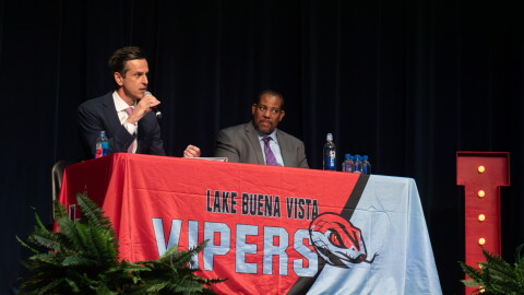 Florida Education Commissioner Henry Mack and Chancellor Paul Burns open the final stop of the state’s listening tour on proposed updates to the B.E.S.T. science standards. Officials gathered public feedback on changes to how science topics, including evolution and climate change, are taught in Florida schools.