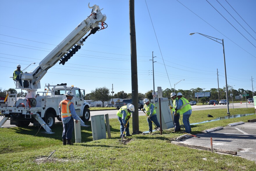  Duke Energy linemen restore power in Sebring on Friday, Sept. 30, 2022, working north from Lakeshore Mall on US 27.