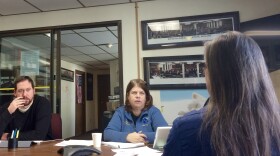 Rep. Zach Fansler of Bethel and Rep. Tammie Wilson of North Pole listen to public testimony on the state of the Office of Children Services at the Bethel Legislative Information Office on February 11, 2017.