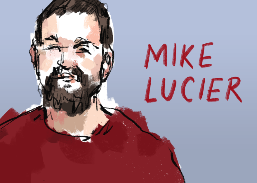 A drawn portrait of Mike Lucier.