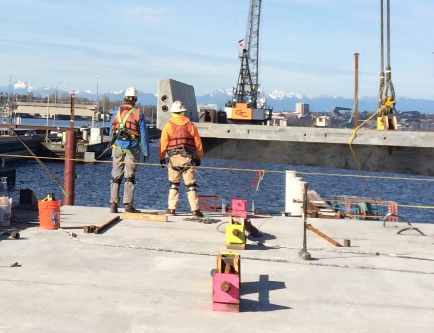 The 520 bridge under construction.