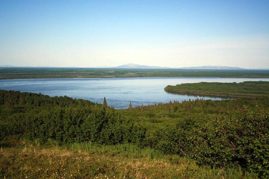 The Yukon River at the ADF&G Pilot Station sonar station. The distance between the two sonar-counting stations on either bank is 3,280 feet wide. (Alaska Department of Fish and Game)