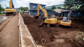 Crews dredge a stream near Otake Camp that was filled with mud and sediment following recent flooding on Oʻahu's North Shore. (March 25, 2026)