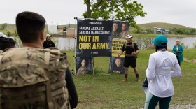 Lt. Col. Gregory Fassett, the 100th Brigade Support Battalion Commander, speaks at an April 2025 sexual harassment and assault prevention event on Fort Sill, Oklahoma. Soldiers rucked 4.26 miles, or roughly 8,515 steps, representing the 8,515 sexual assault cases reported within the Department of Defense throughout fiscal year 2023.