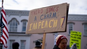 Protestors in Chardon, Ohio hold signs at a 'No Kings' rally