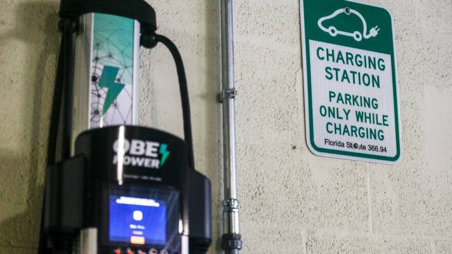 Close-up of an electric vehicle charging station