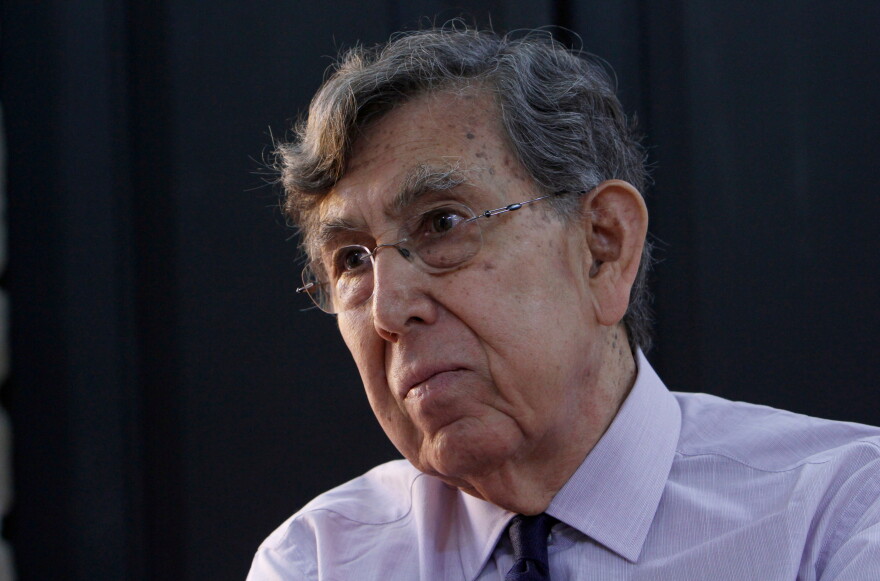 FILE - Cuauhtemoc Cardenas, son of the politician who nationalized the Mexican oil industry and founder of the Democratic Revolution Party, speaks during an interview in Mexico City, July 24, 2013.