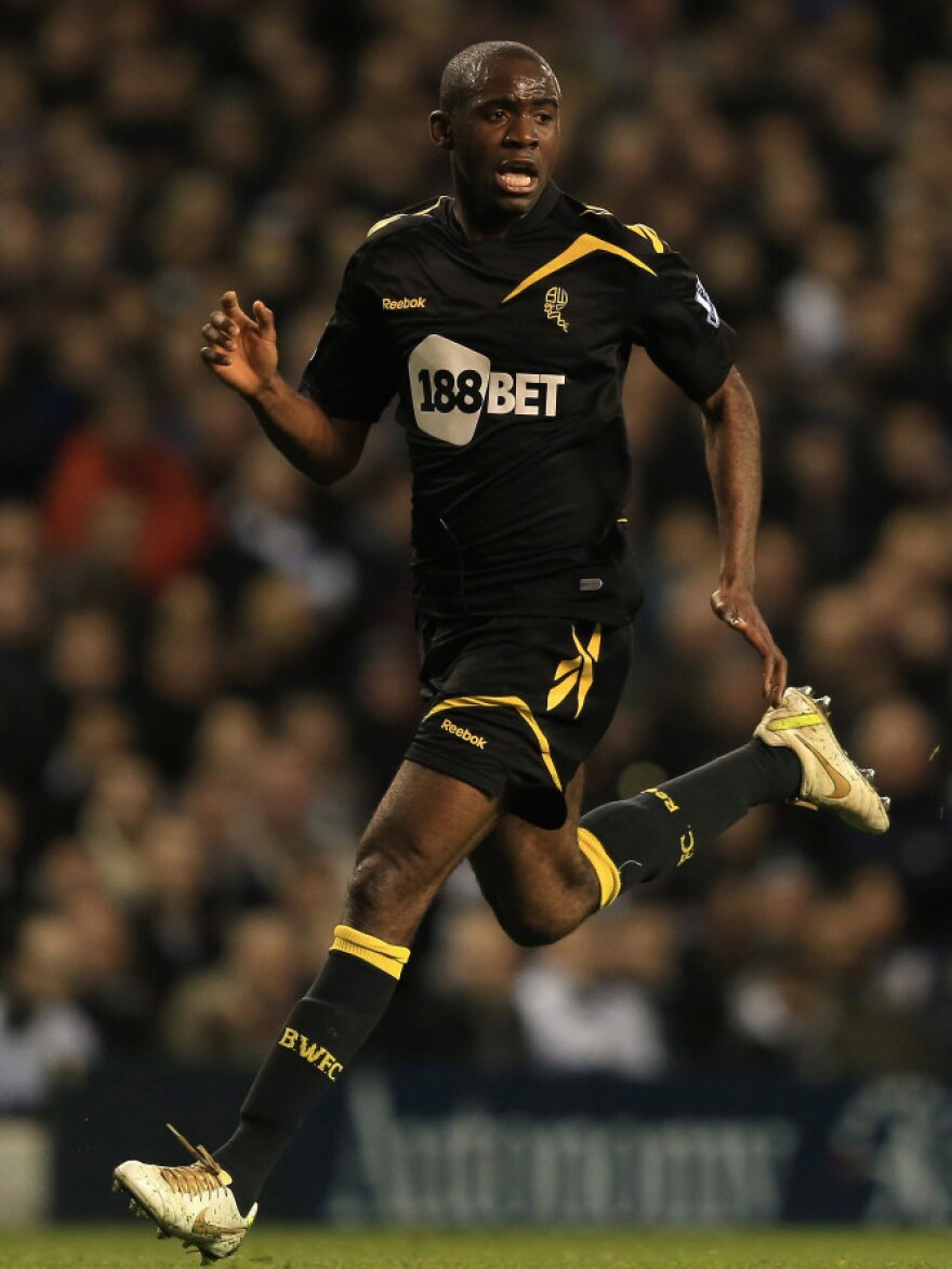 Fabrice Muamba of Bolton Wanderers in action during the FA Cup Sixth Round match on Saturday. Muamba collasped during the game and remains hospitalized.