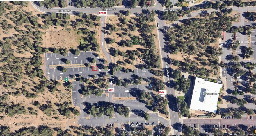 This aerial view of the Central Oregon Community College campus in Bend shows the location of the new ballot drop box.