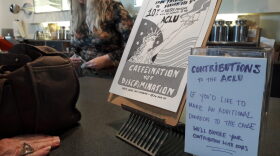 Volta Coffee used the term “Caffeination Not Discrimination” as their slogan for the ACLU fundraiser. (Ramsey Touchberry/WUFT News)