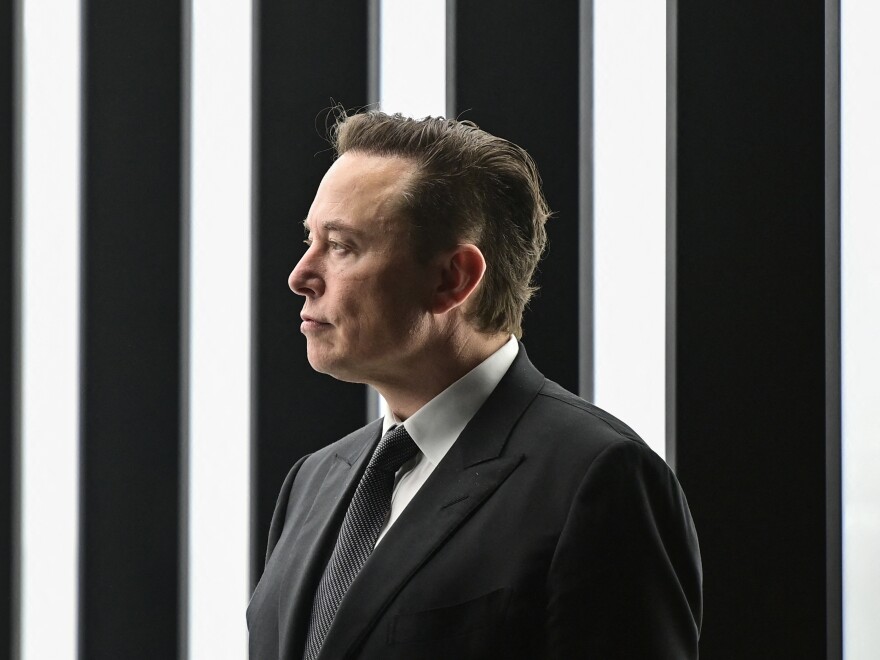 Tesla CEO Elon Musk is pictured as he attends the start of production at Tesla's "Gigafactory" in Gruenheide, southeast of Berlin in Germany. on March 22, 2022. Tesla held an investor day on Wednesday. It did not reveal a new vehicle, but it unveiled some of its big-picture ideas on climate change.