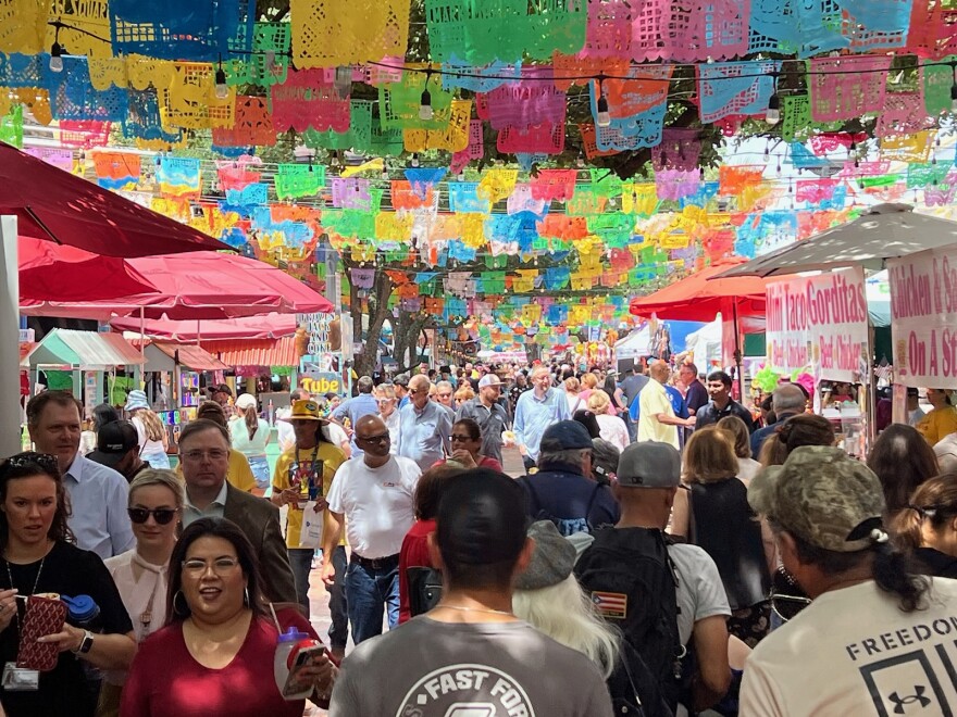 Fiesta goers pack Market Square on April 4, 2023