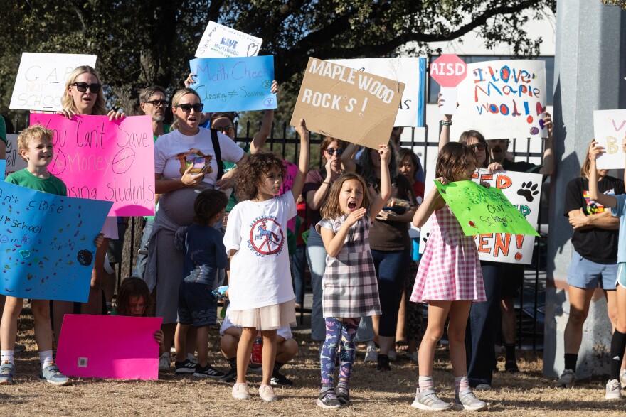 Students and community members protest outside of Austin Independent School District building on Oct. 9.