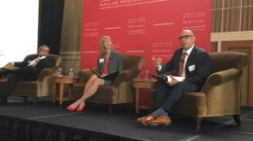 Left to right: Dallas Superintendent Michael Hinojosa, Plano's  Superintendent Sara Bonser, and Garland Superintendent Ricardo Lopez tell Dallas Regional Chamber members that education resources are tight, in part, because of state education funding cuts.
