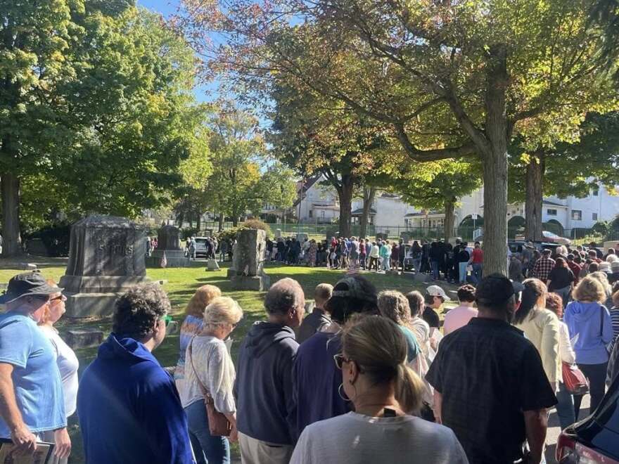Crowds show up to the Dunmore Cemetery to watch the Dearly Departed Players bring historical characters to life.