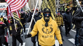 Members of the Proud Boys march in Manhattan against vaccine mandates on November 20, 2021 in New York City. A U.S. Circuit Court granted an emergency stay to temporarily stop the Biden administration's vaccine requirement for businesses with 100 or more workers. (Stephanie Keith/Getty Images)