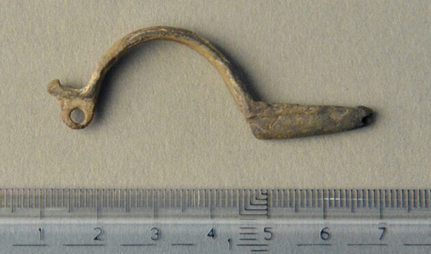 Further searching in the lake turned up a piece of metal jewelry from A.D. 300-400.