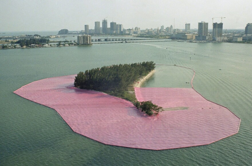 A view of artist Christo's "Surrounded Islands" in Miami, Fla., May 1983. (Kathy Willens/AP)