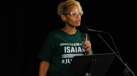 Karyn Kirby, whose son Isaiah Kirby was fatally shot by East Lansing police, speaks at a townhall meant to organize against city officials in East Lansing, Mich., on Oct. 8, 2026.